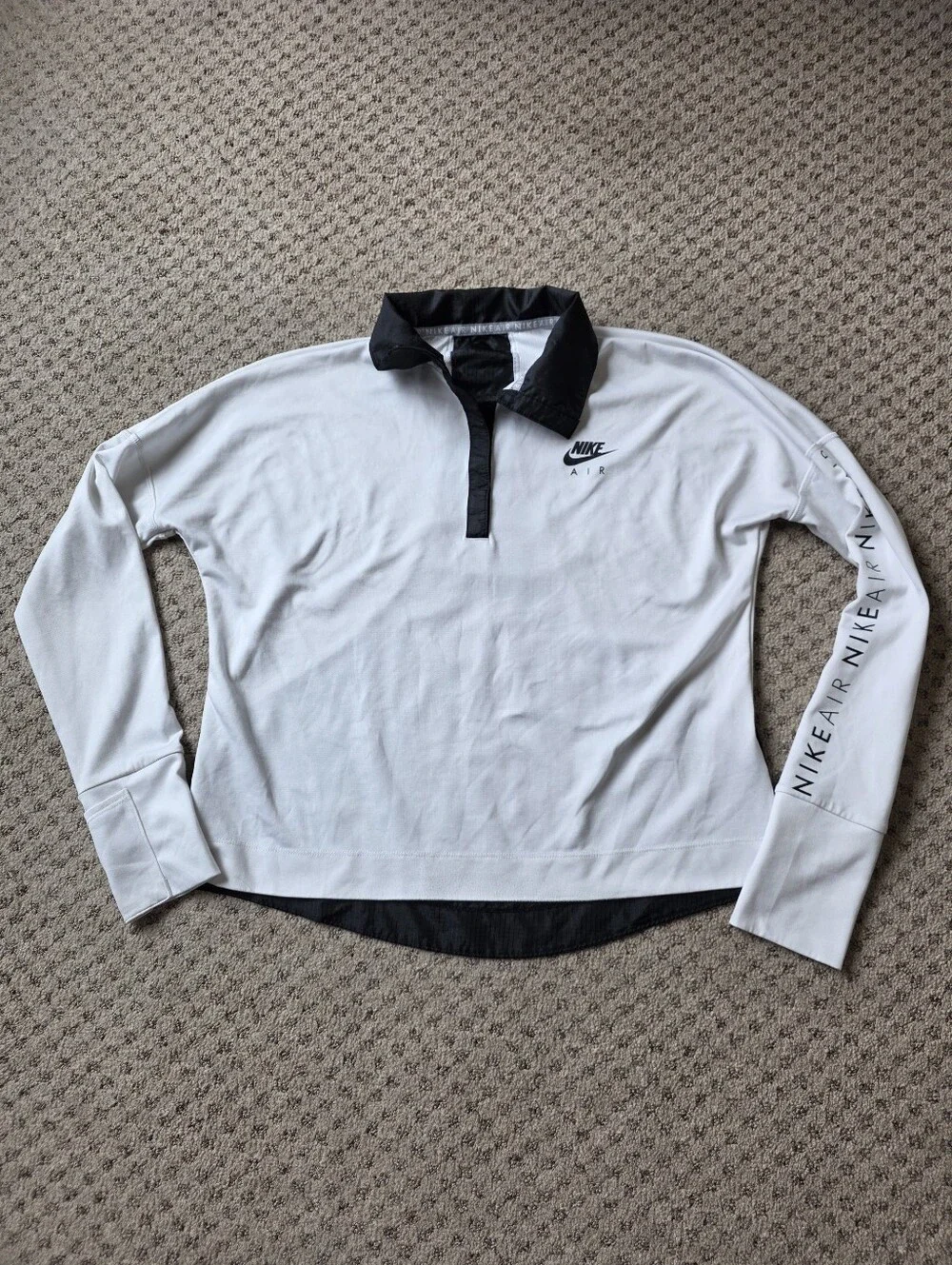 Nike Air Long Sleeve Polo Top in White with Black Trim
